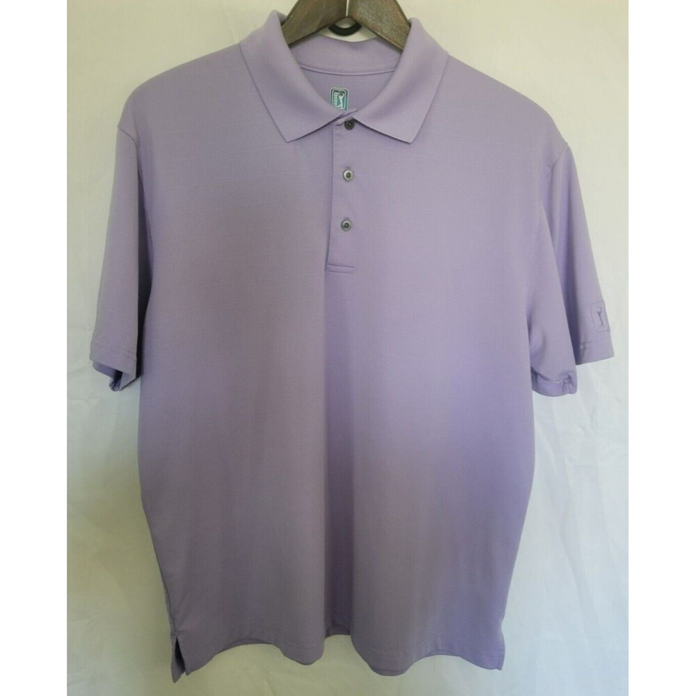 PGA Tour Polo Shirt Mens XL Light Purple Striped Short Sleeve Golfing Casual